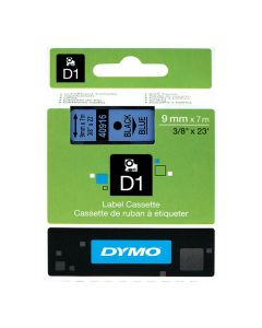 Tape DYMO D1 9mm svart på blå