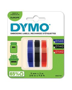 Präglingsband DYMO 9mm x 3m röd, blå, svart 3/FP