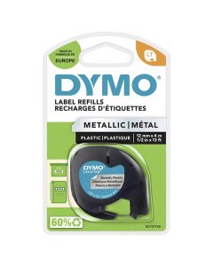 Tape DYMO LetraTAG metall 12mm svart på silver