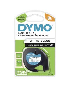 Tape DYMO LetraTAG plast 12mm svart på vit
