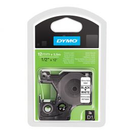 Tape DYMO D1 12mm nylon svart på vit