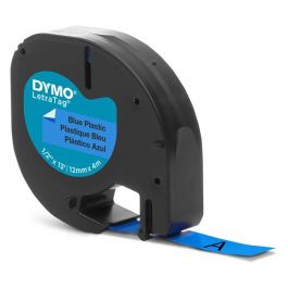 Tape DYMO LetraTAG plast 12mm svart på blå