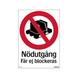 Skylt Nödutgång får ej blockeras 210x297